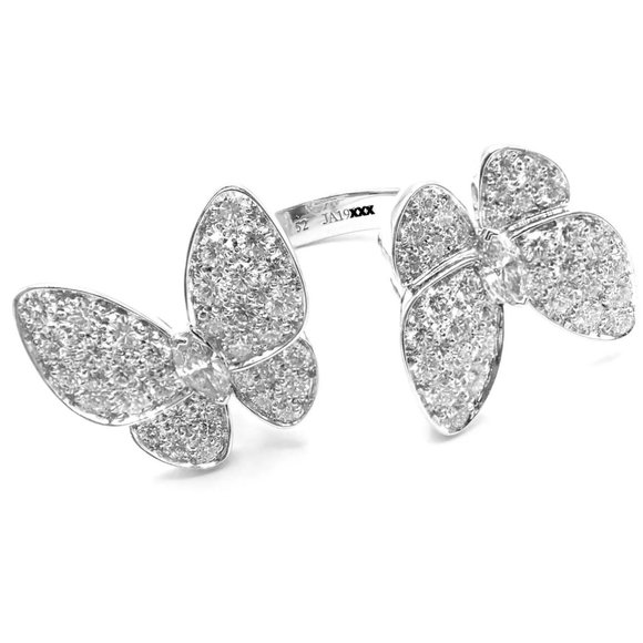 Van Cleef & Arpels 18k White Gold Diamond Two Butterfly Between Finger Ring - Picture 6 of 10